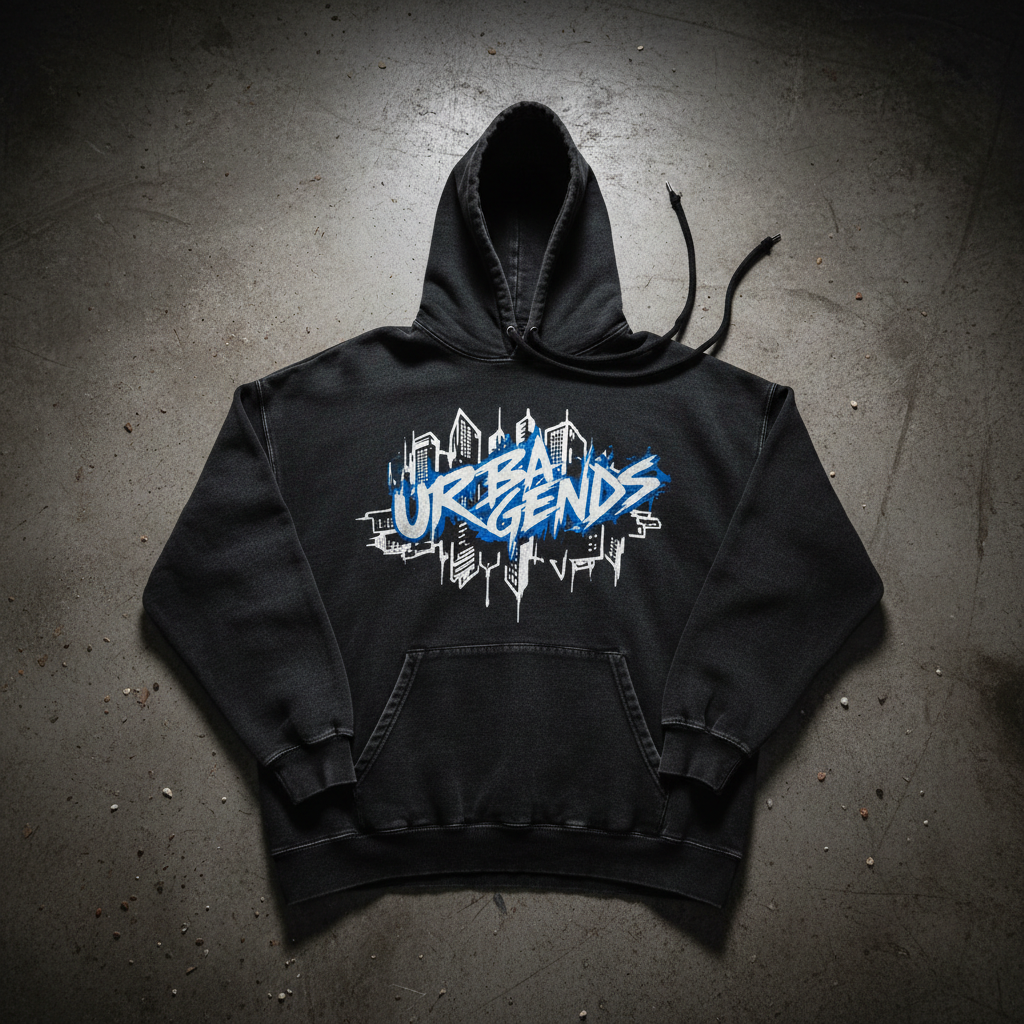 Noise Pullover Hoodie flat lay on concrete with streetwear aesthetic