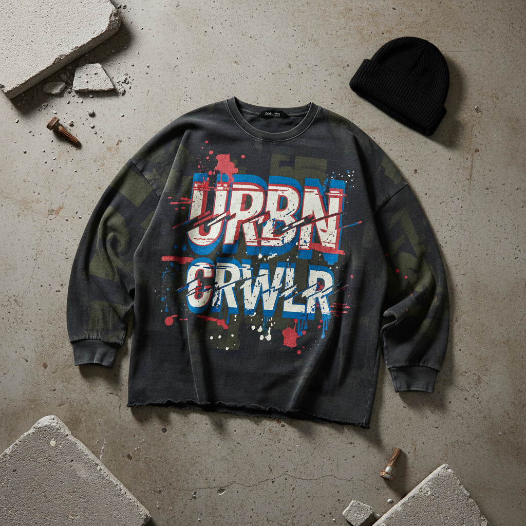 Frequency Long Sleeve flat lay on concrete with streetwear aesthetic